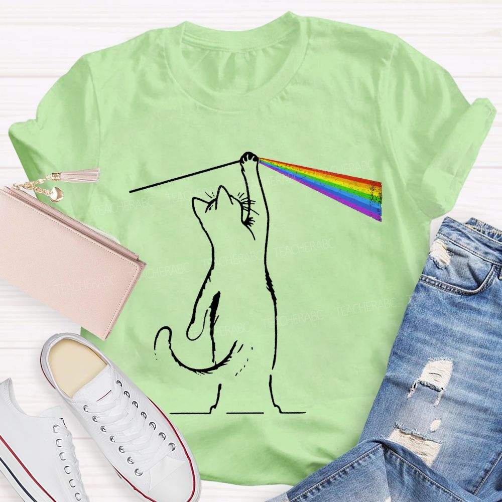 Cat Rainbow Light Cool Prism Science Teacher T-shirt