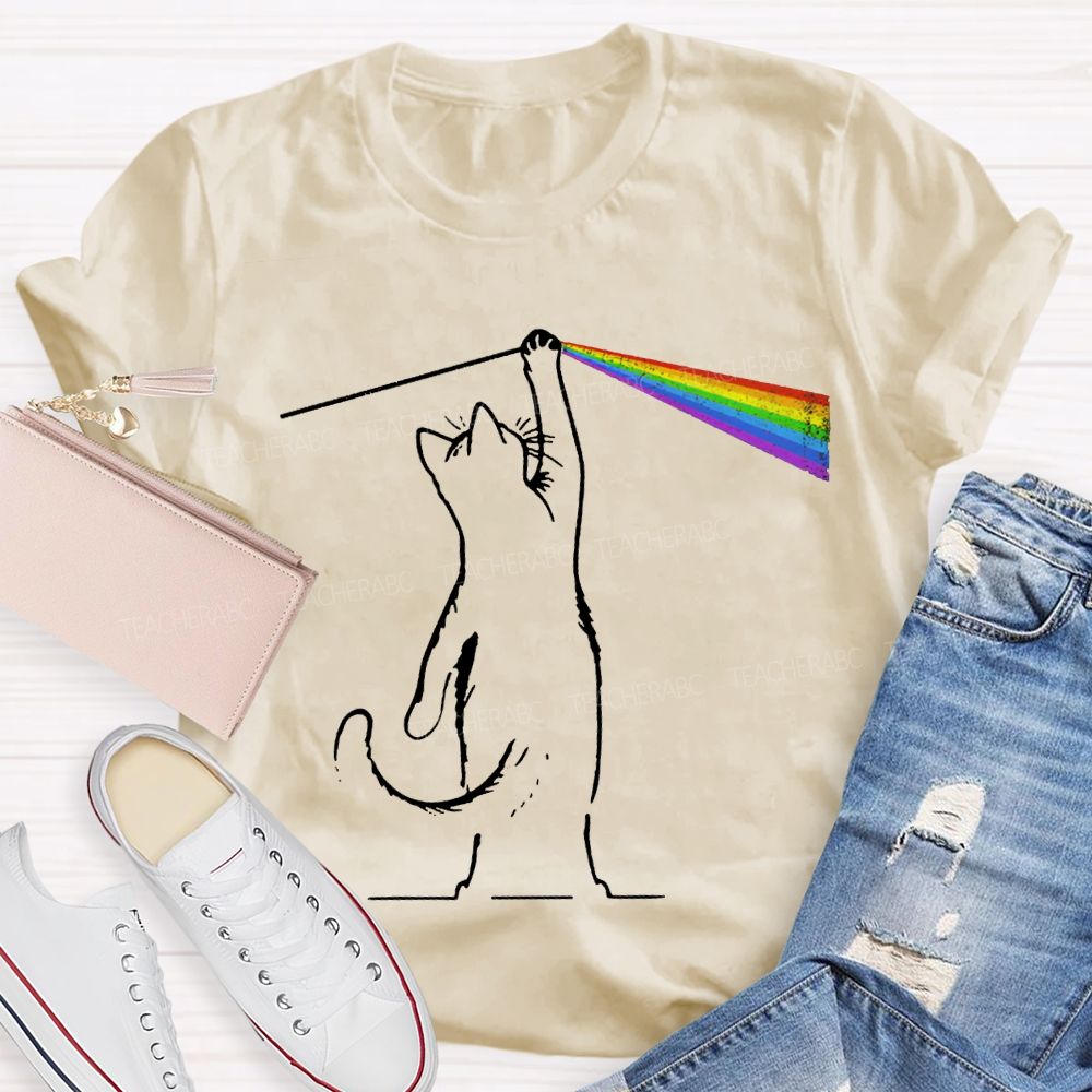 Cat Rainbow Light Cool Prism Science Teacher T-shirt
