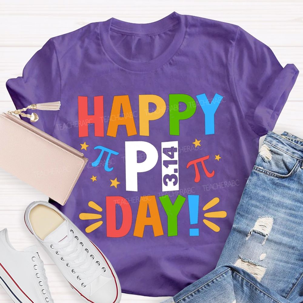 Happy Pi Day Colored Font Math Teacher T-shirt