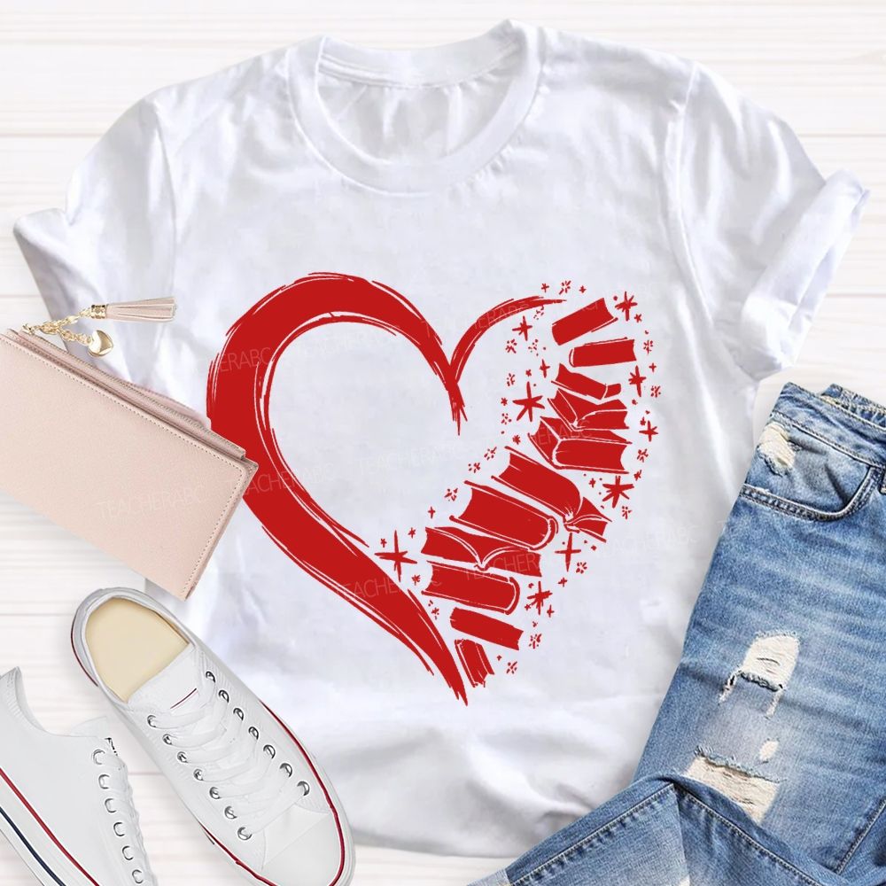 Fall In Love With Reading Heart Print Valentine'S Day T-shirt