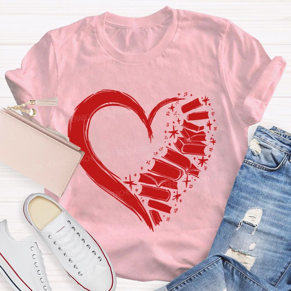 Fall In Love With Reading Heart Print Valentine'S Day T-shirt