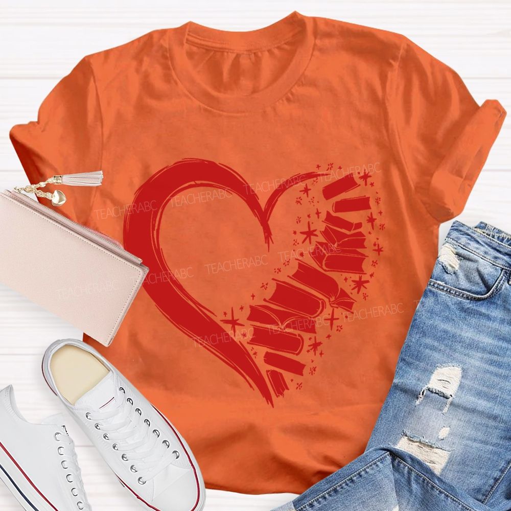 Fall In Love With Reading Heart Print Valentine'S Day T-shirt