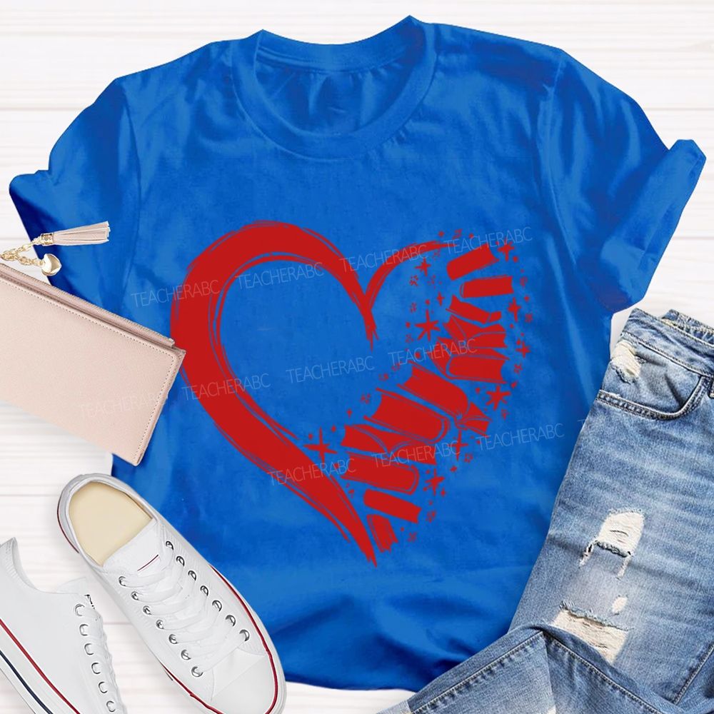 Fall In Love With Reading Heart Print Valentine'S Day T-shirt