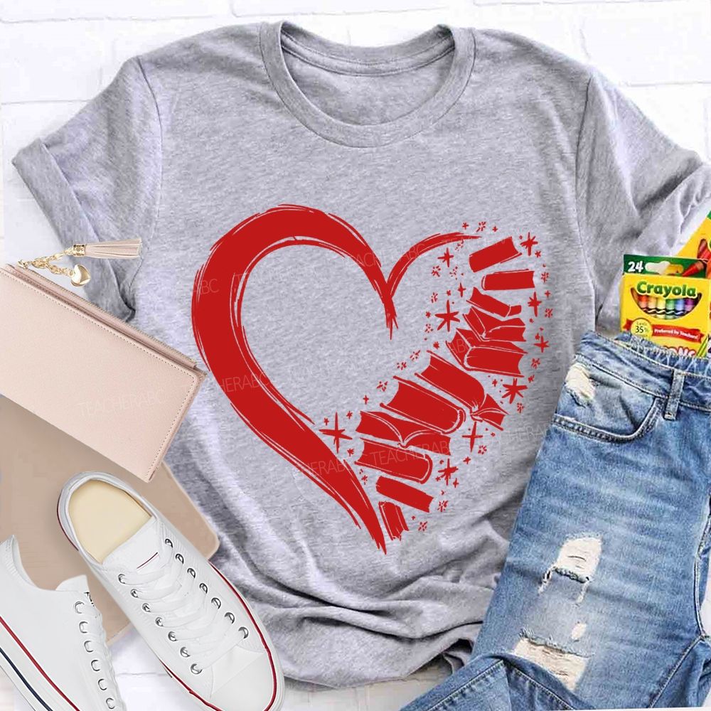 Fall In Love With Reading Heart Print Valentine'S Day T-shirt