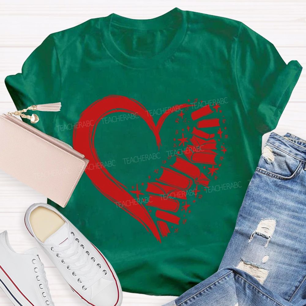 Fall In Love With Reading Heart Print Valentine'S Day T-shirt