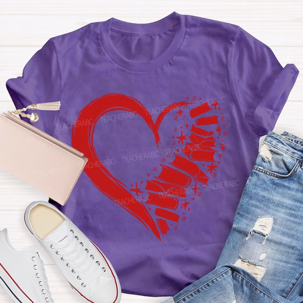 Fall In Love With Reading Heart Print Valentine'S Day T-shirt