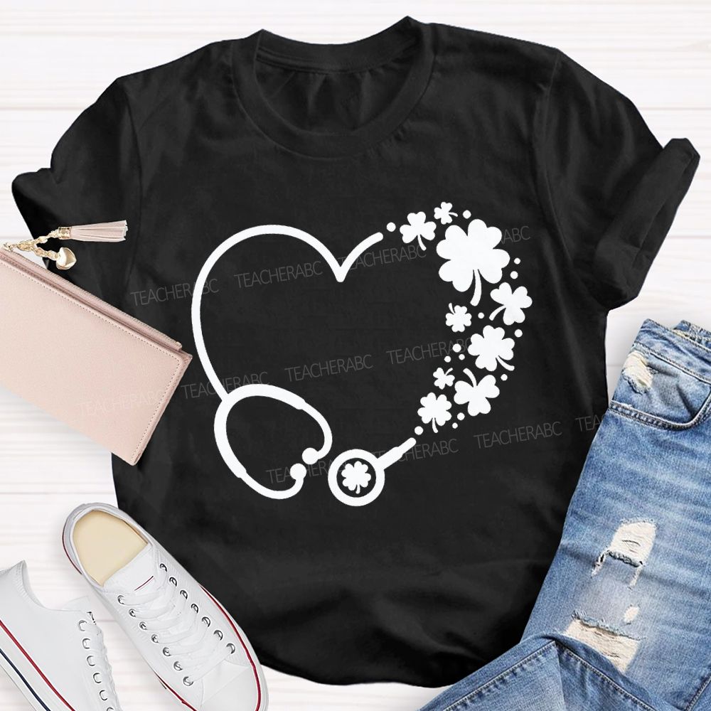 School Nurse Hearts And Clover Represent Good Luck T-shirt