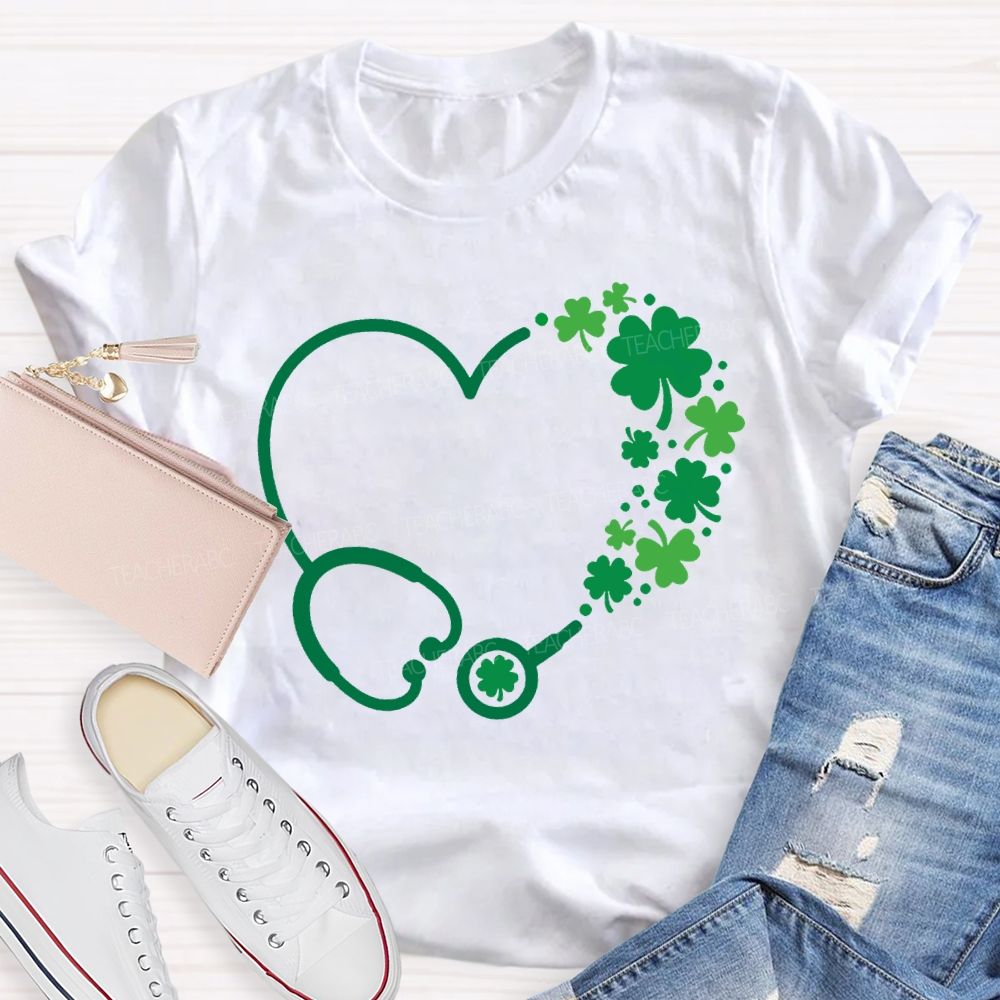 School Nurse Hearts And Clover Represent Good Luck T-shirt