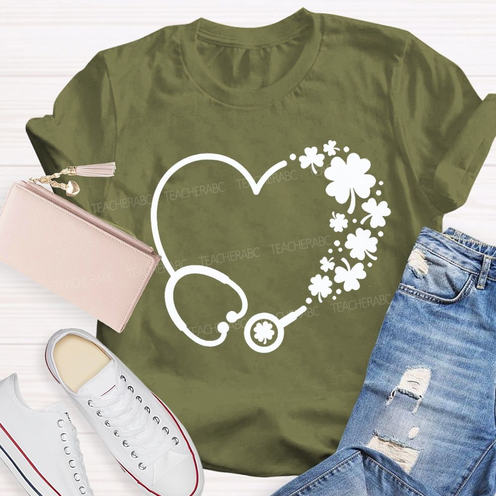 School Nurse Hearts And Clover Represent Good Luck T-shirt