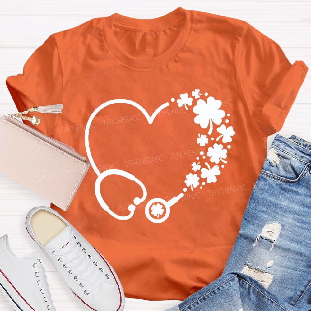School Nurse Hearts And Clover Represent Good Luck T-shirt