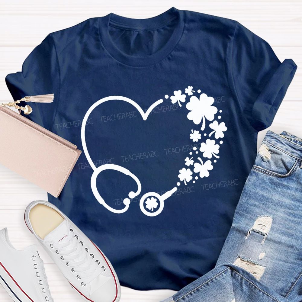 School Nurse Hearts And Clover Represent Good Luck T-shirt