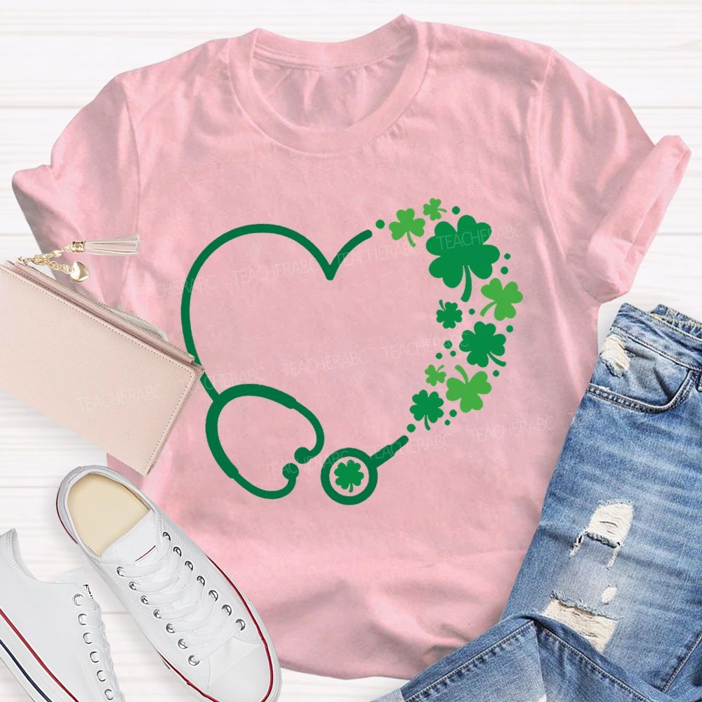 School Nurse Hearts And Clover Represent Good Luck T-shirt