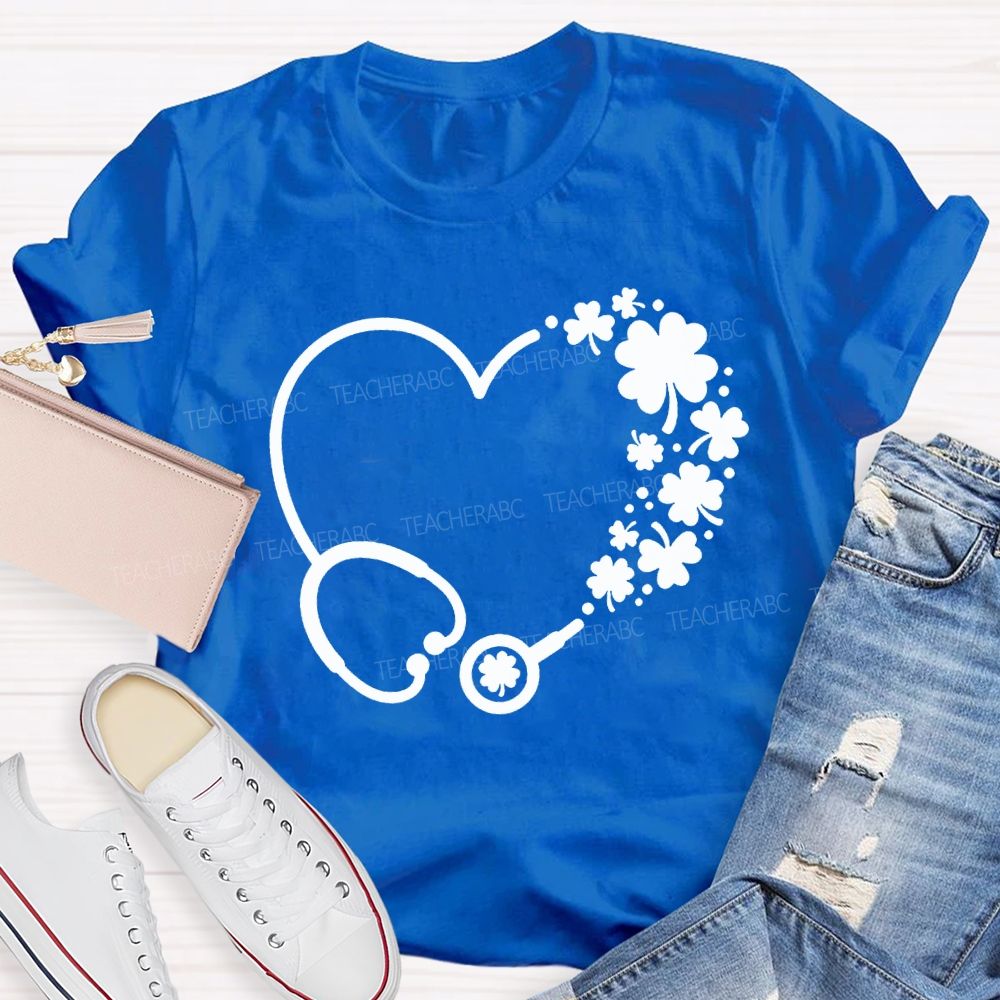 School Nurse Hearts And Clover Represent Good Luck T-shirt