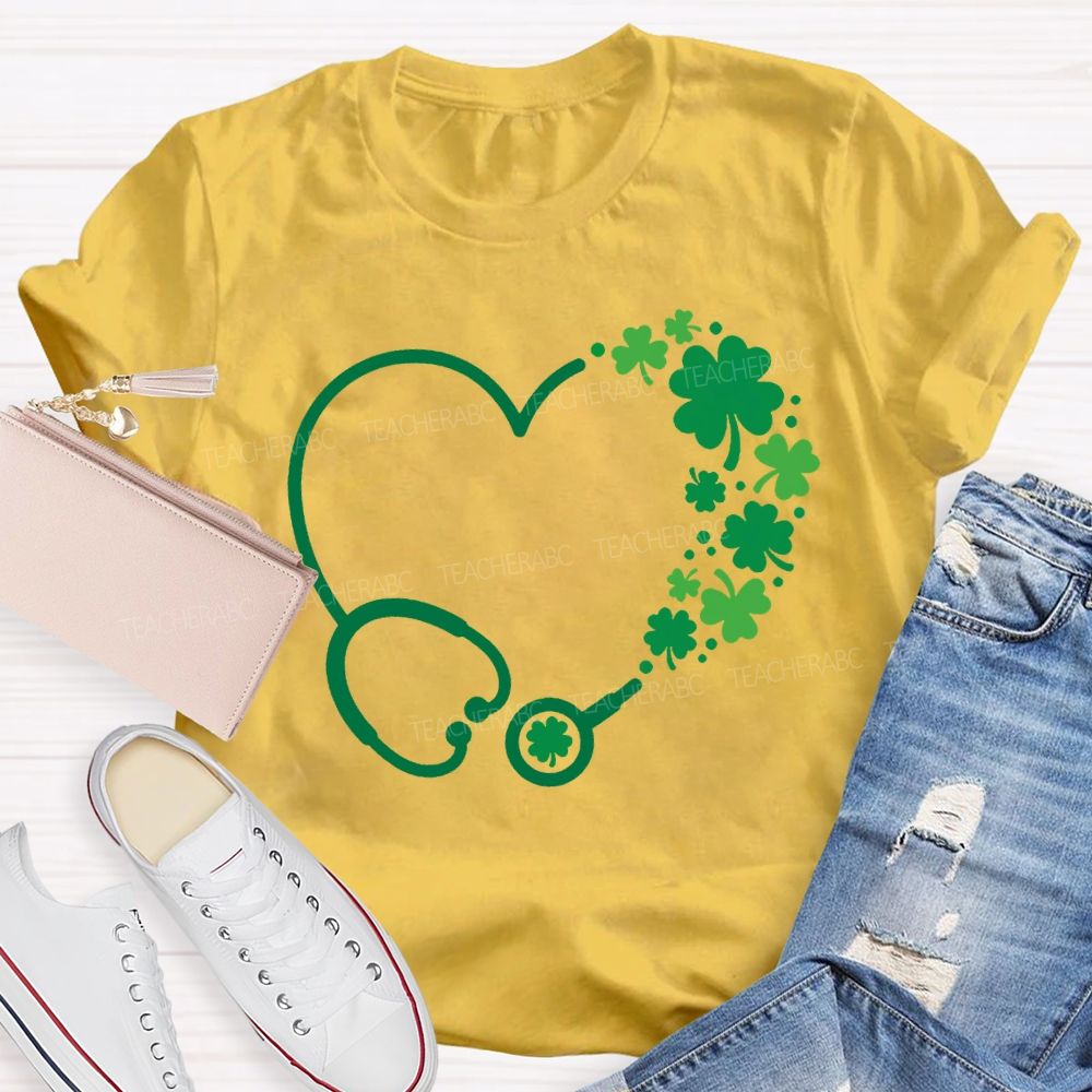 School Nurse Hearts And Clover Represent Good Luck T-shirt