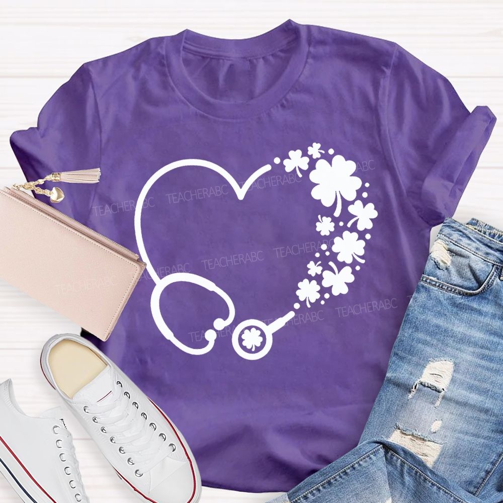 School Nurse Hearts And Clover Represent Good Luck T-shirt