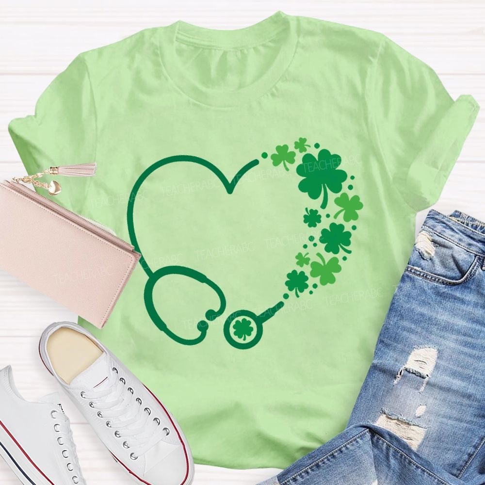 School Nurse Hearts And Clover Represent Good Luck T-shirt
