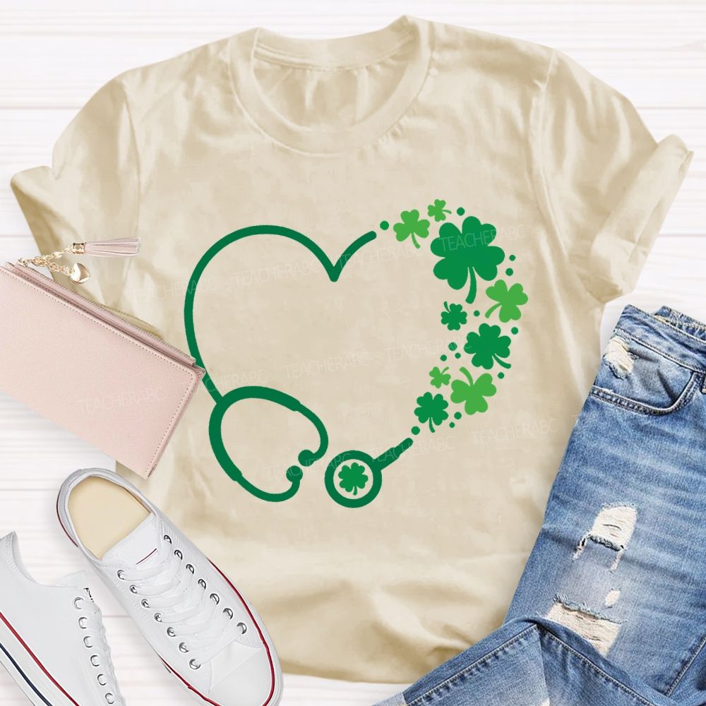 School Nurse Hearts And Clover Represent Good Luck T-shirt