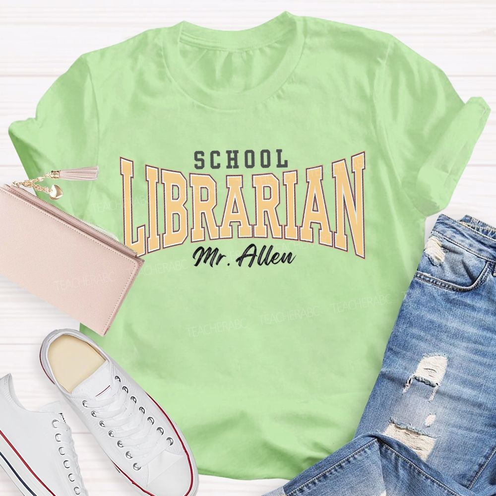 Personalized Name School Librarian Solid Color Font T-shirt