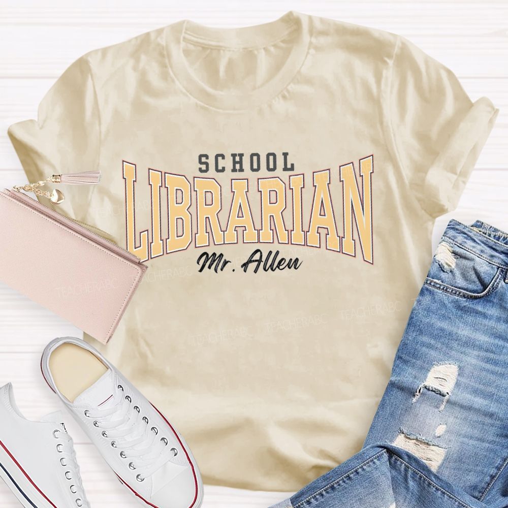 Personalized Name School Librarian Solid Color Font T-shirt