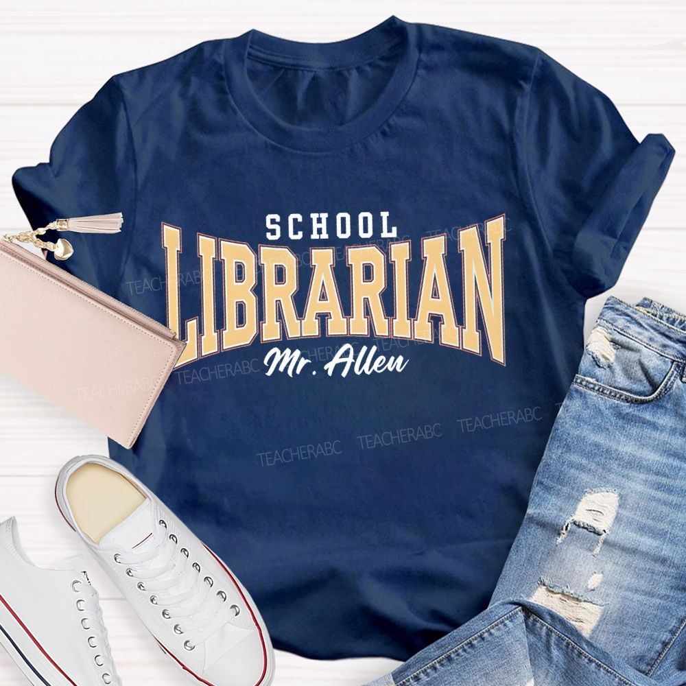 Personalized Name School Librarian Solid Color Font T-shirt
