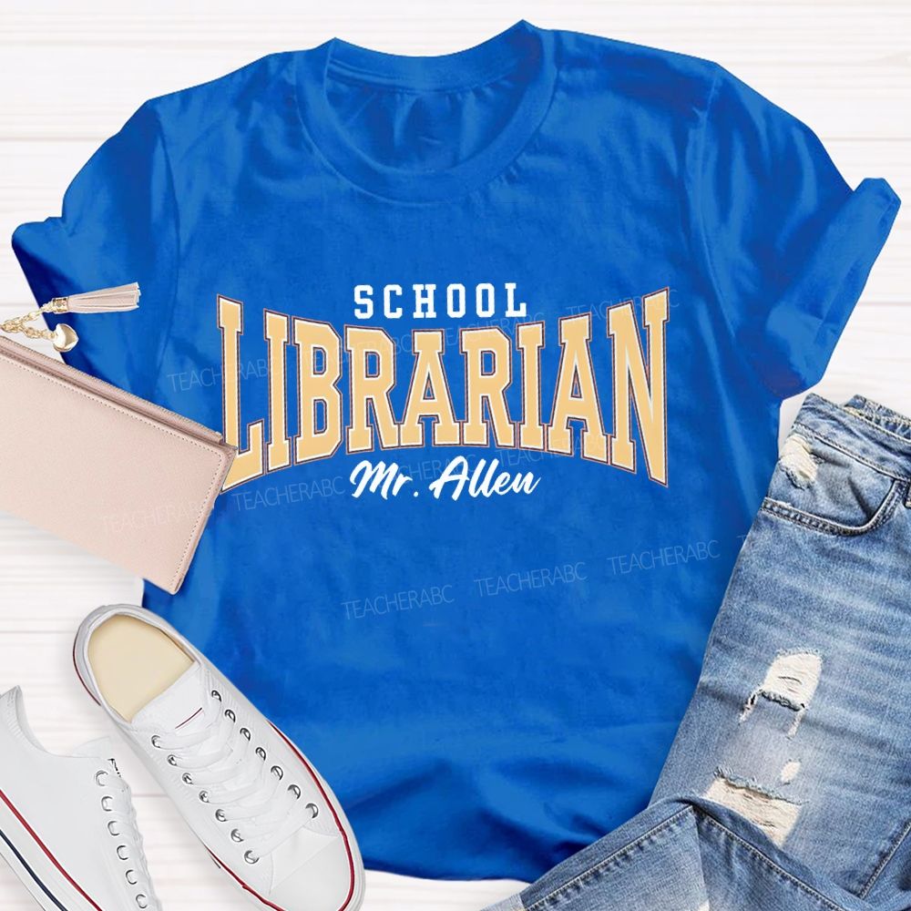Personalized Name School Librarian Solid Color Font T-shirt