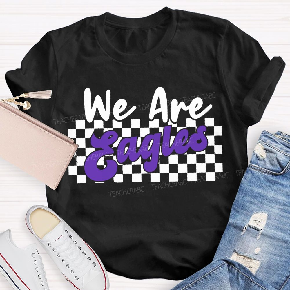 Personalized Mascot We Are Eagles Plaid Print T-shirt