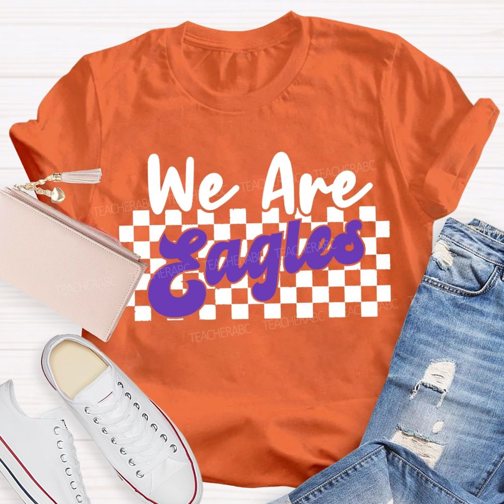 Personalized Mascot We Are Eagles Plaid Print T-shirt
