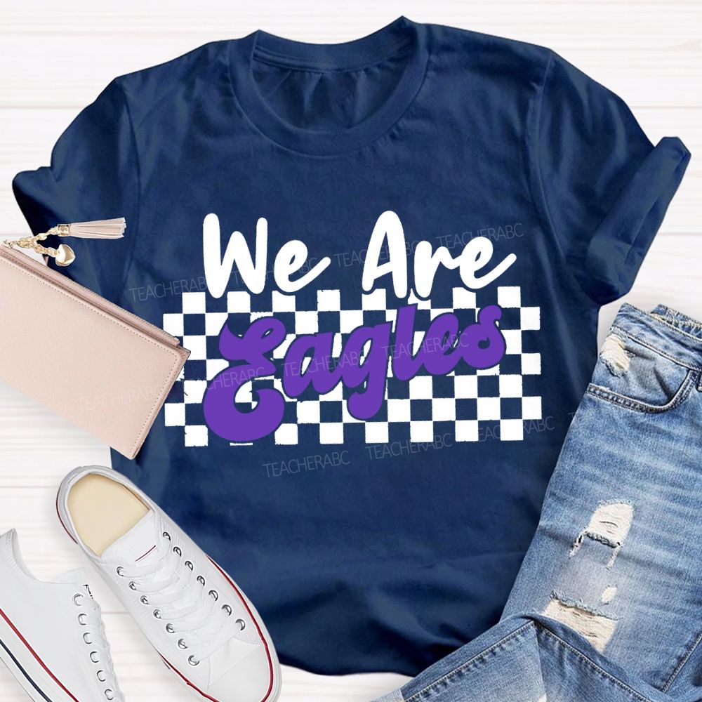 Personalized Mascot We Are Eagles Plaid Print T-shirt