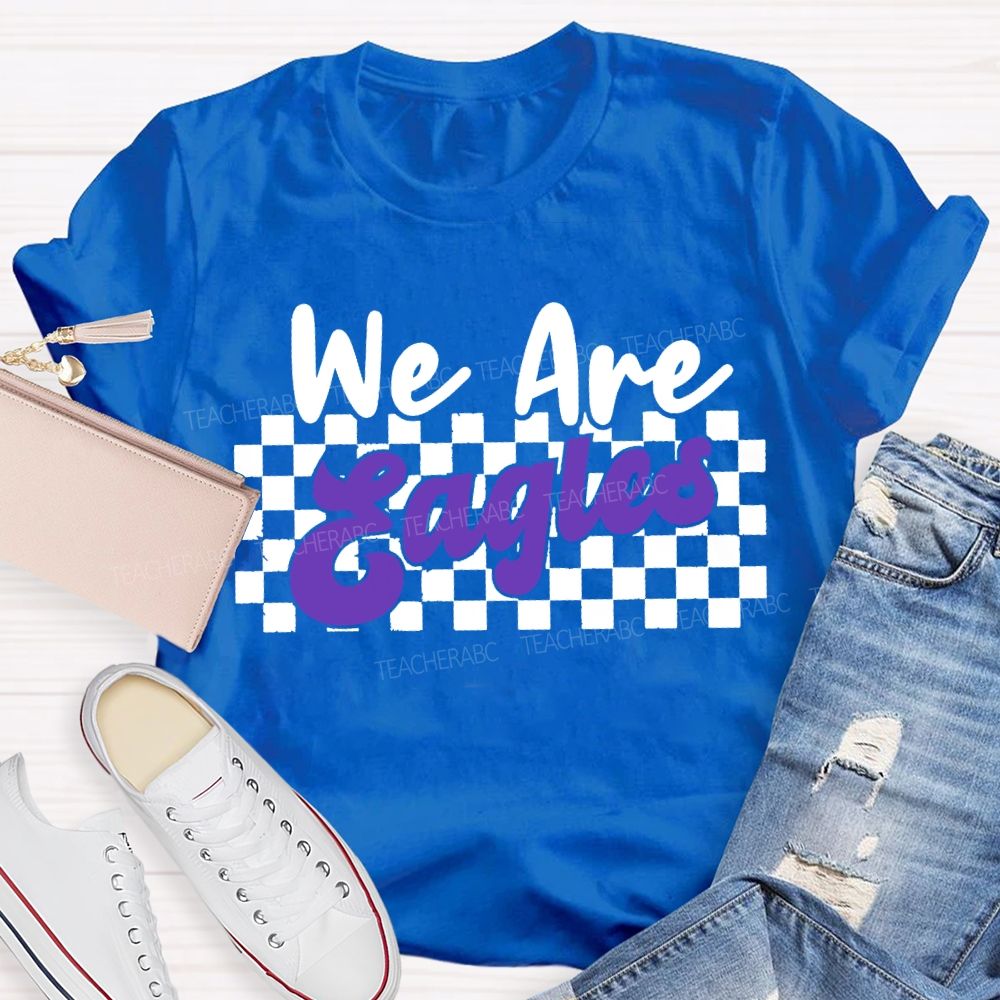 Personalized Mascot We Are Eagles Plaid Print T-shirt
