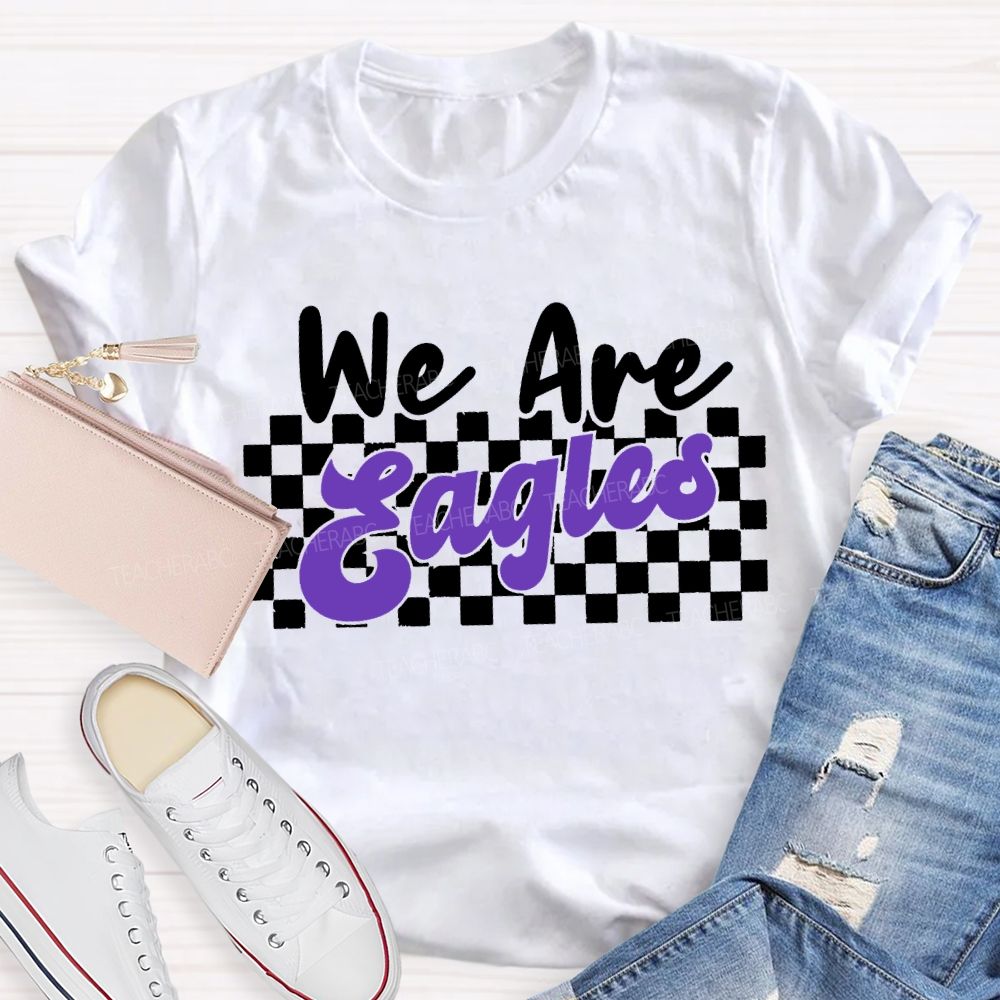 Personalized Mascot We Are Eagles Plaid Print T-shirt