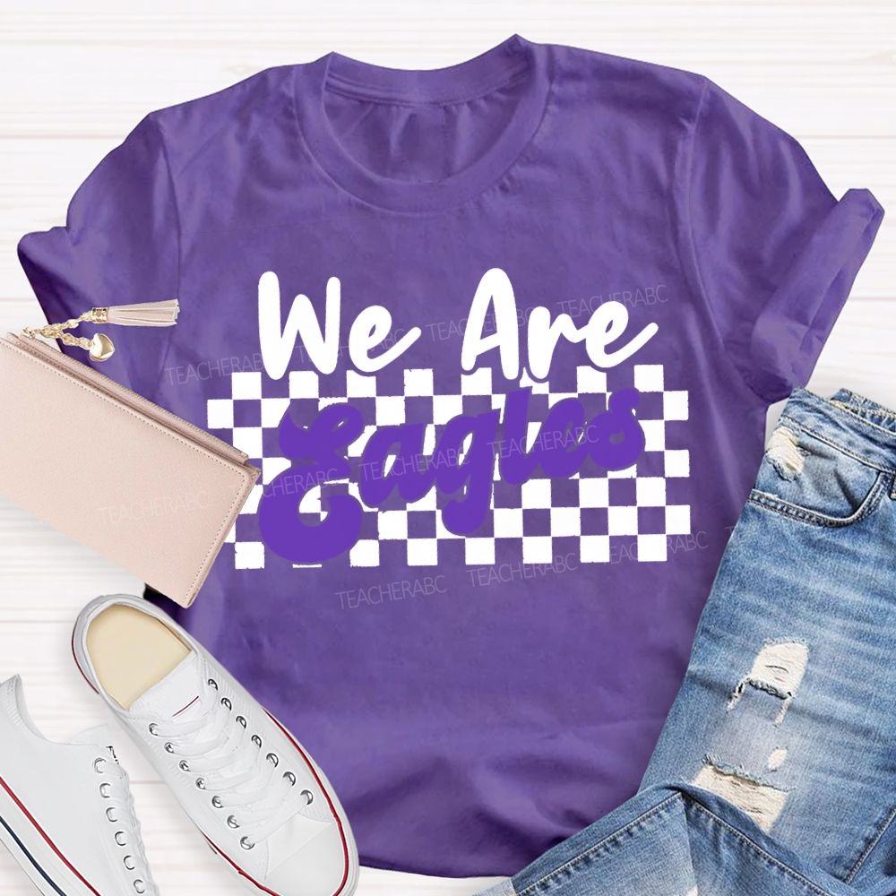 Personalized Mascot We Are Eagles Plaid Print T-shirt