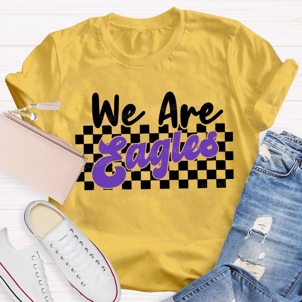 Personalized Mascot We Are Eagles Plaid Print T-shirt
