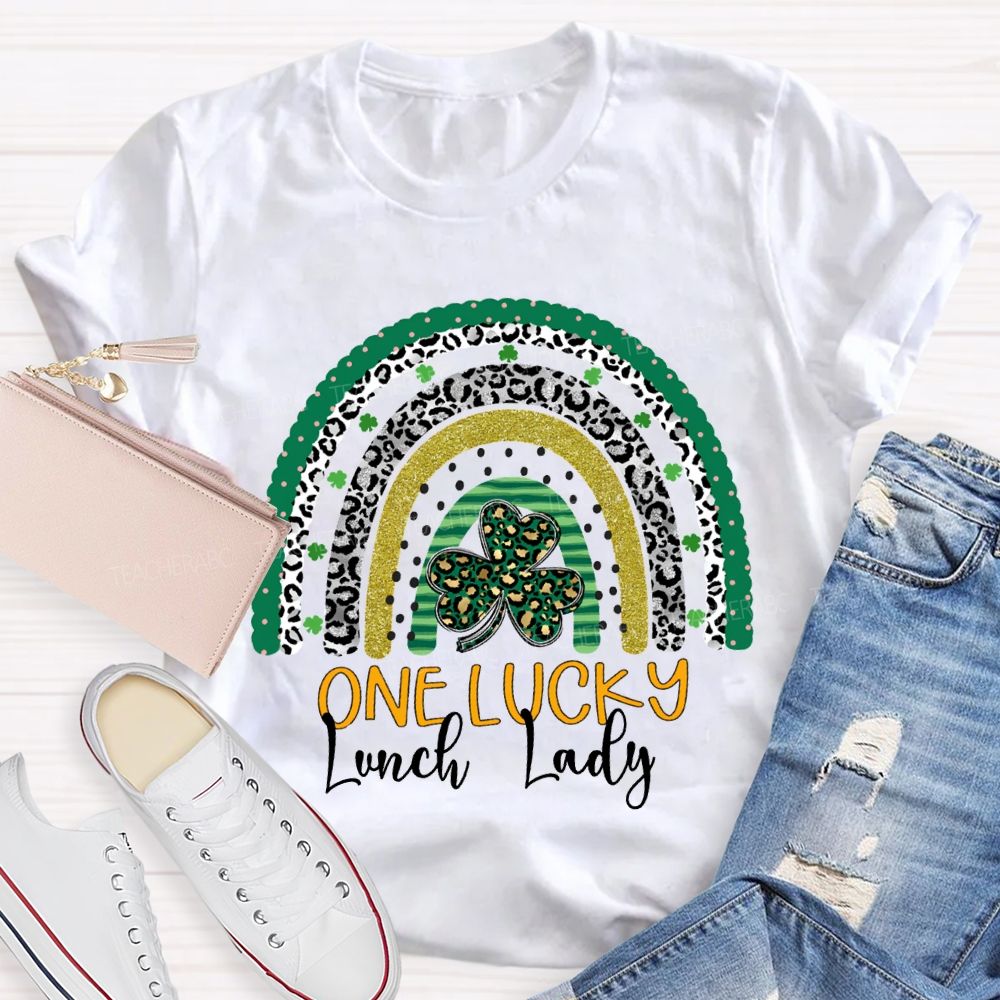 One Lucky Lunch Lady Leopard Clover T-shirt