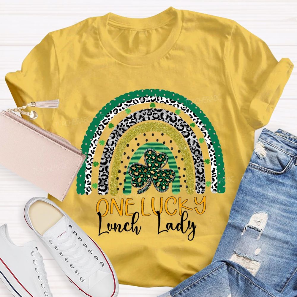 One Lucky Lunch Lady Leopard Clover T-shirt