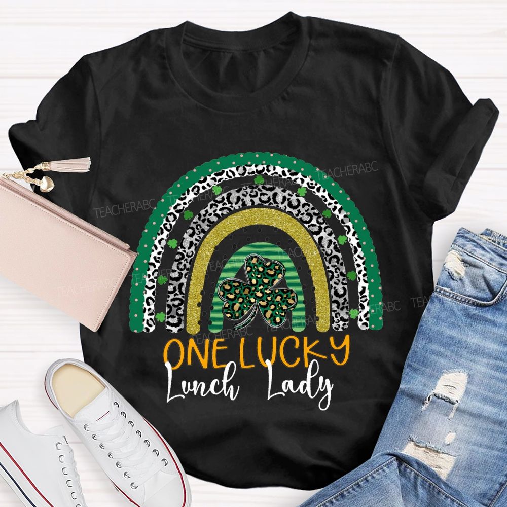 One Lucky Lunch Lady Leopard Clover T-shirt