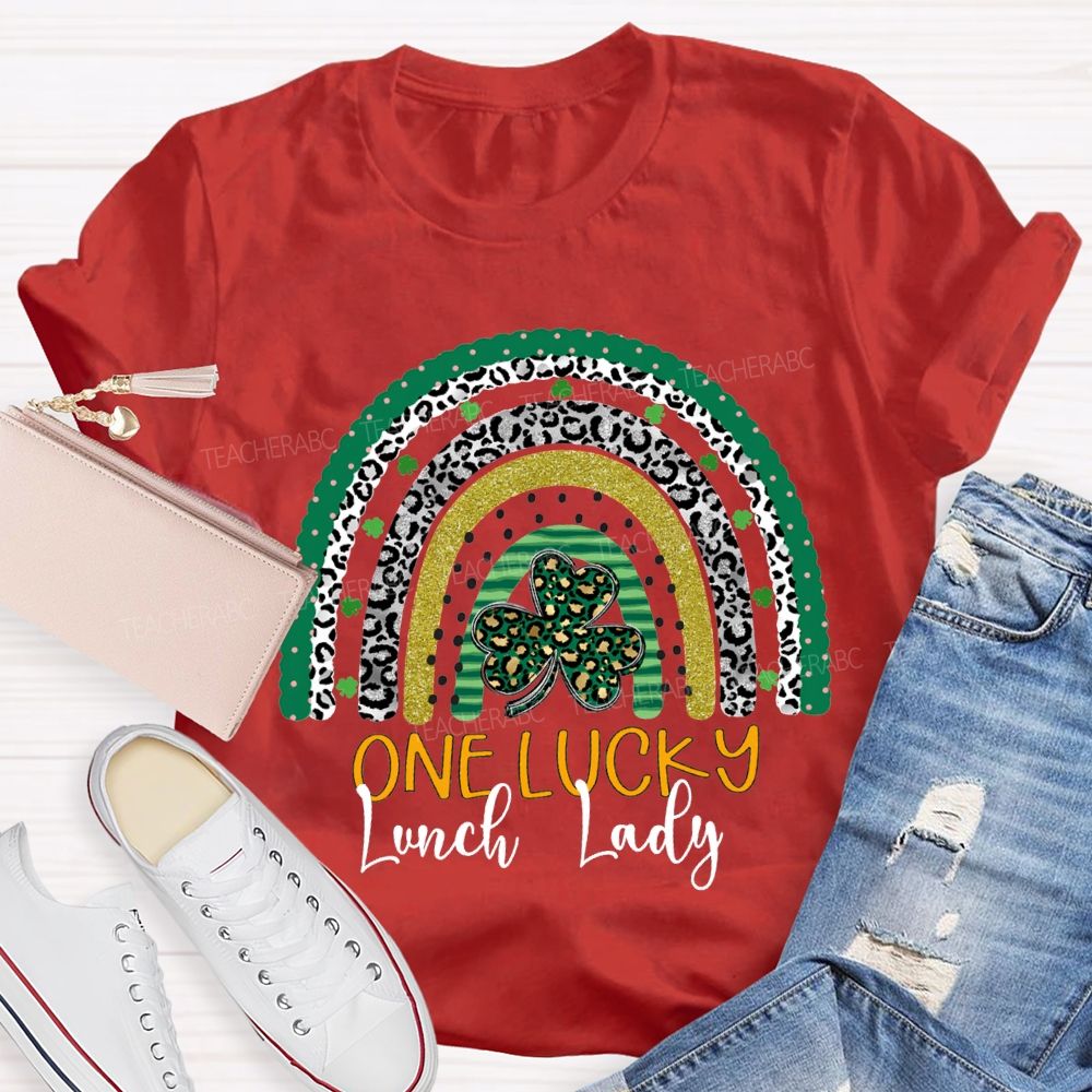 One Lucky Lunch Lady Leopard Clover T-shirt
