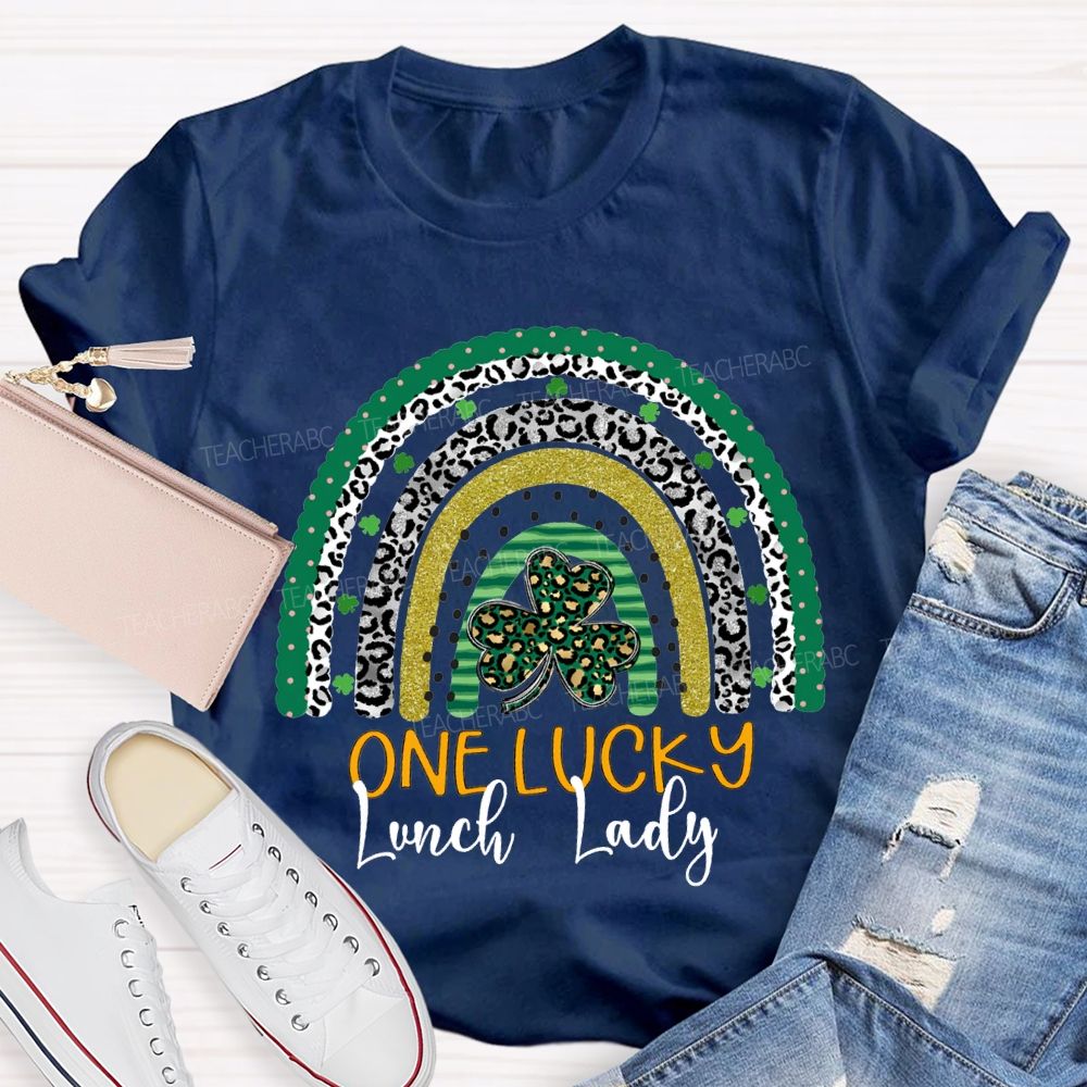 One Lucky Lunch Lady Leopard Clover T-shirt