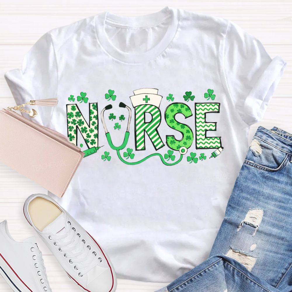 Lucky School Nurse Clover And Stethoscope T-shirt