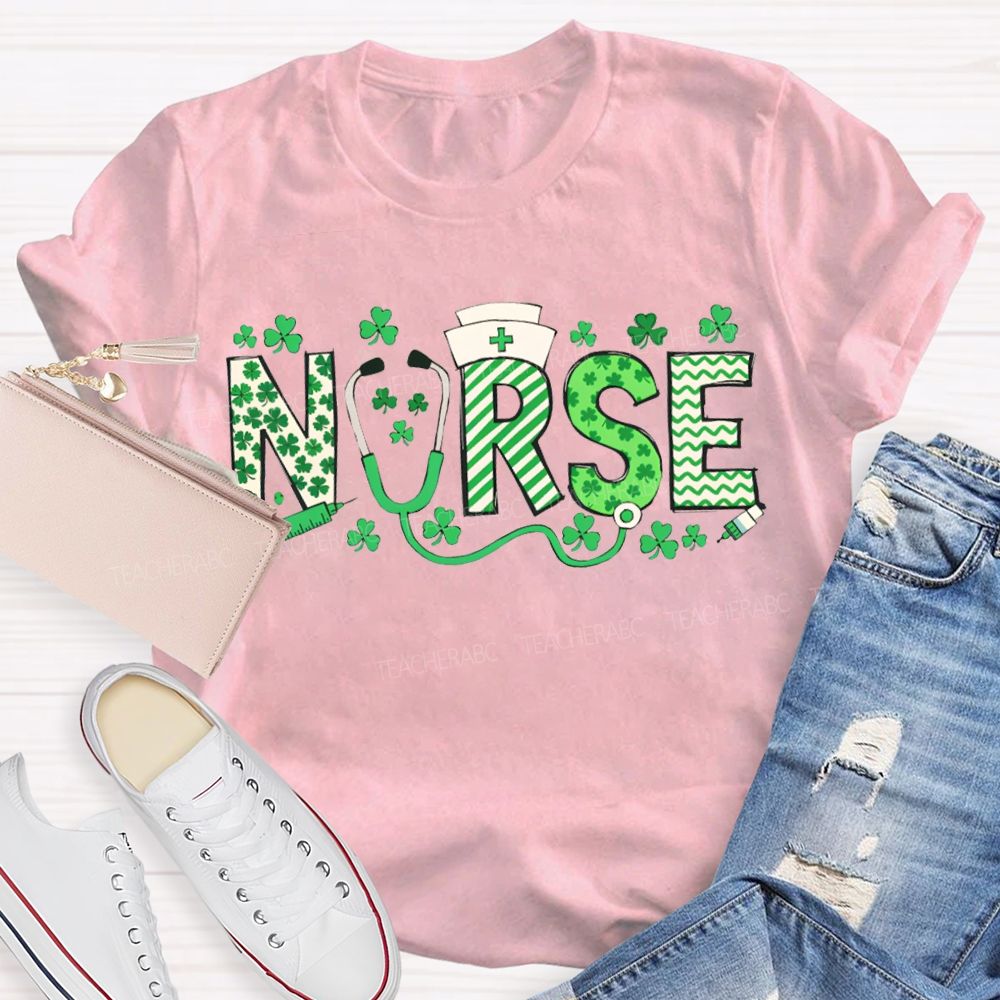 Lucky School Nurse Clover And Stethoscope T-shirt