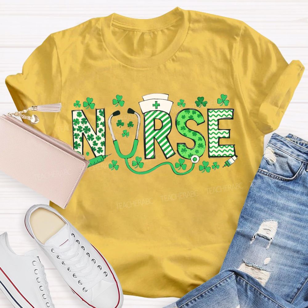 Lucky School Nurse Clover And Stethoscope T-shirt