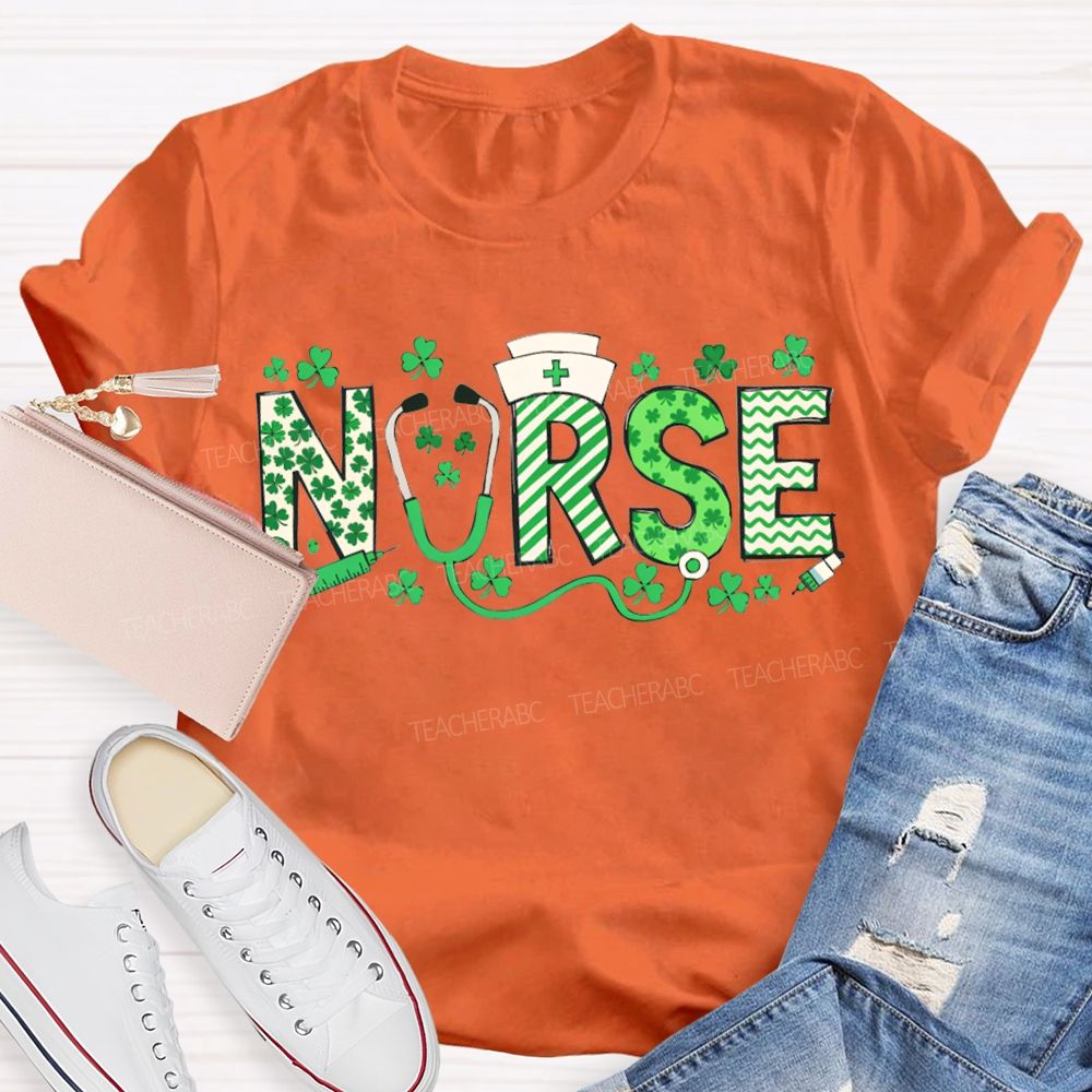 Lucky School Nurse Clover And Stethoscope T-shirt