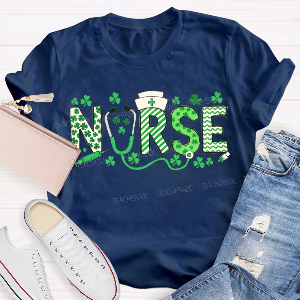 Lucky School Nurse Clover And Stethoscope T-shirt