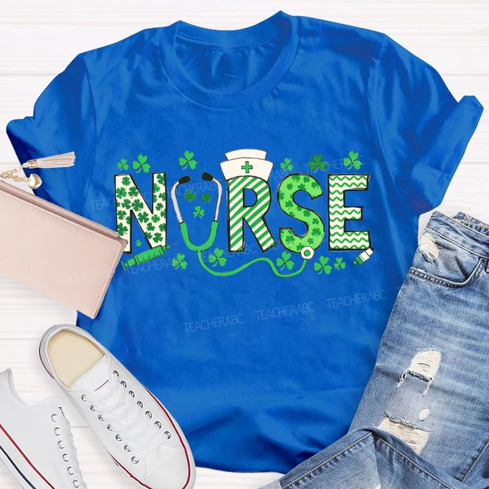 Lucky School Nurse Clover And Stethoscope T-shirt
