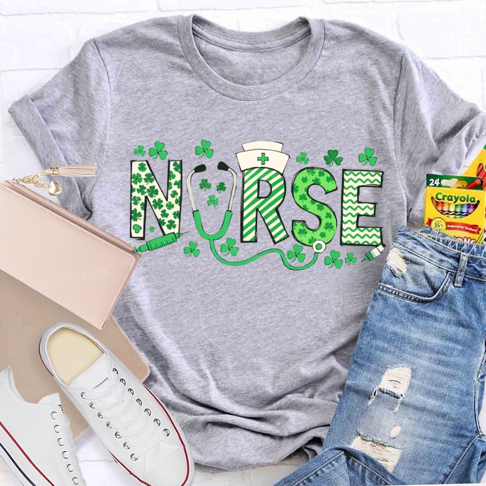 Lucky School Nurse Clover And Stethoscope T-shirt