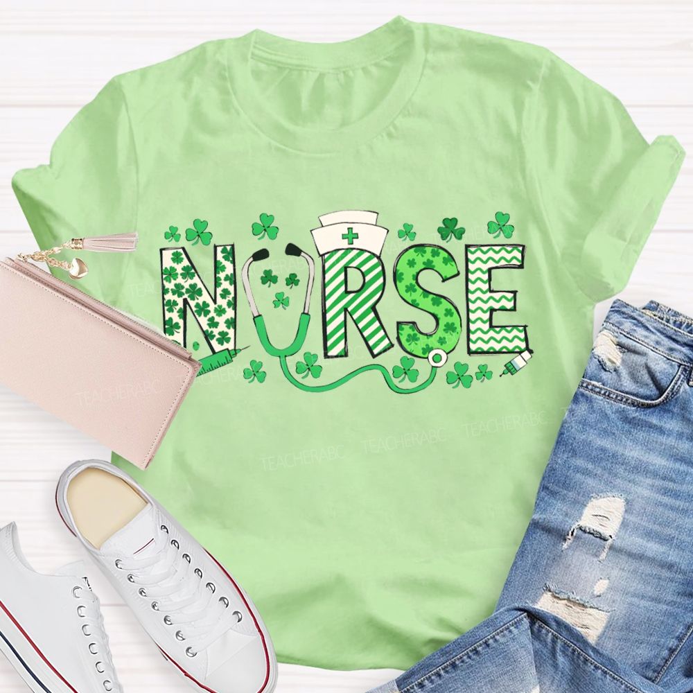 Lucky School Nurse Clover And Stethoscope T-shirt