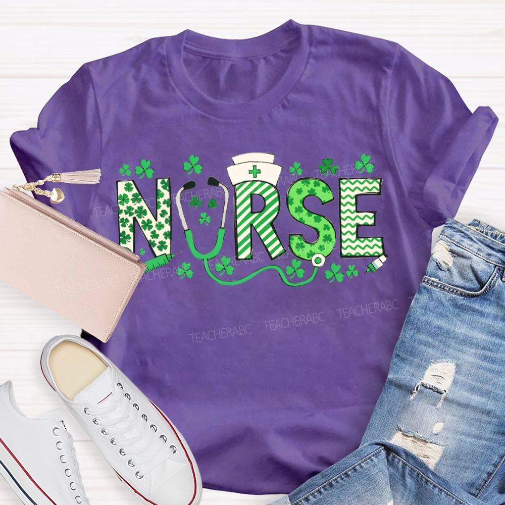 Lucky School Nurse Clover And Stethoscope T-shirt