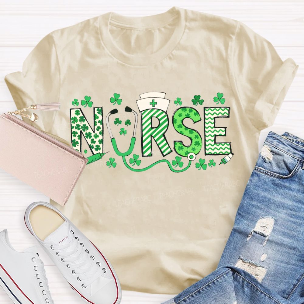 Lucky School Nurse Clover And Stethoscope T-shirt