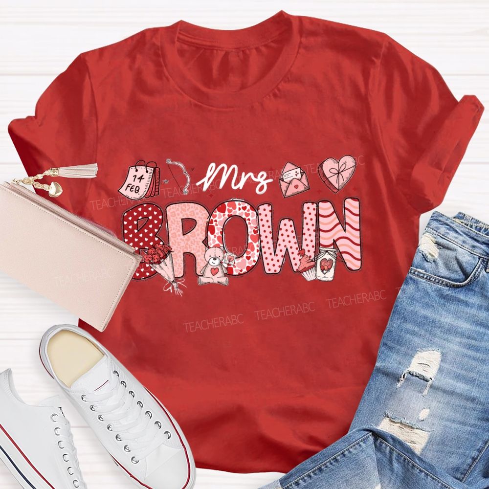 Personalized Name Valentine'S Day Mrs Brown T-Shirt