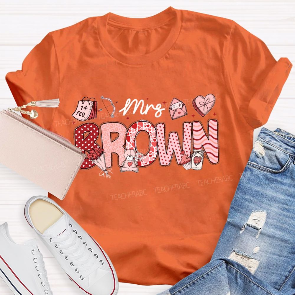 Personalized Name Valentine'S Day Mrs Brown T-Shirt