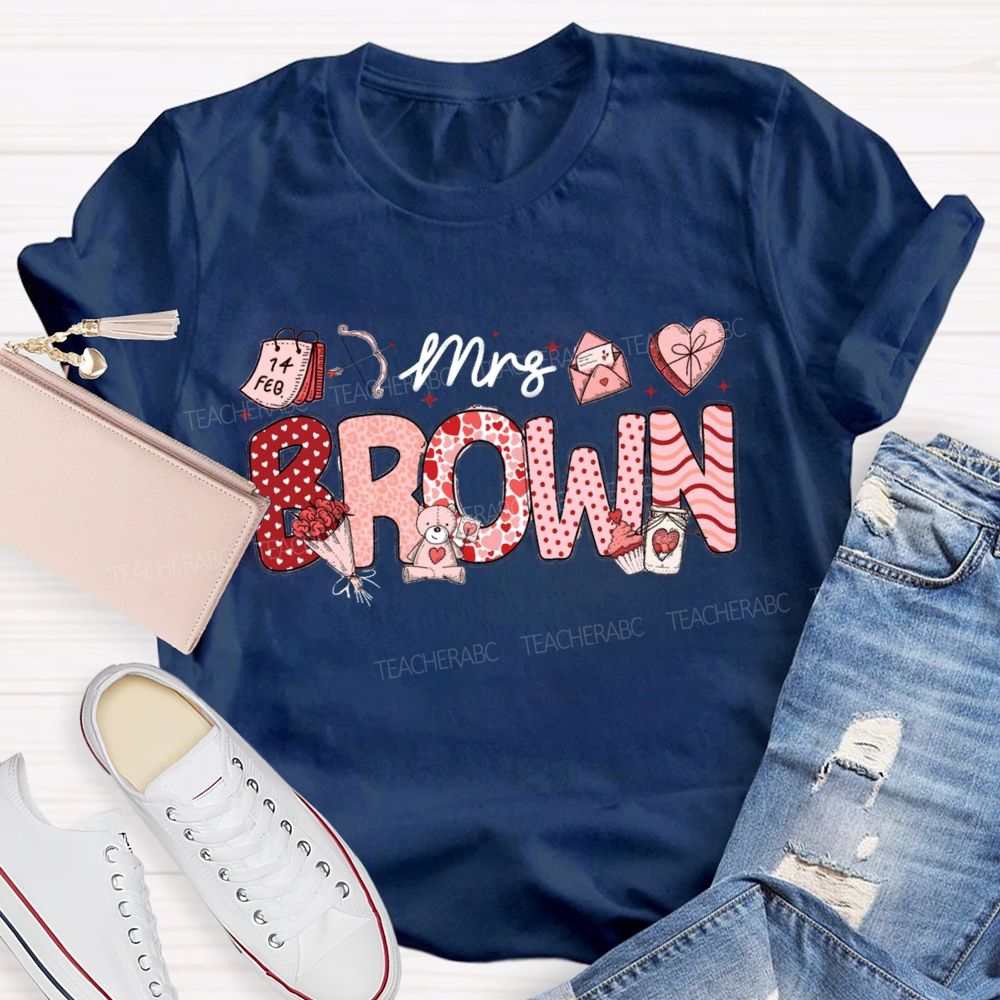 Personalized Name Valentine'S Day Mrs Brown T-Shirt